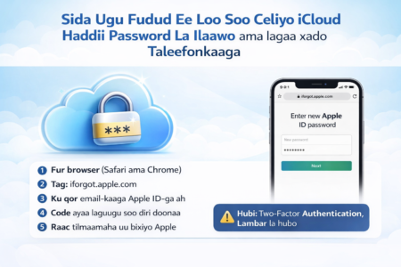 Sida Ugu Fudud Ee Loo Soo Celiyo ICloud Haddii Password La Ilaawo ama lagaa xado Taleefoonkaaga